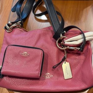 Coach Berry and Black Leather Shoulder Bag Set